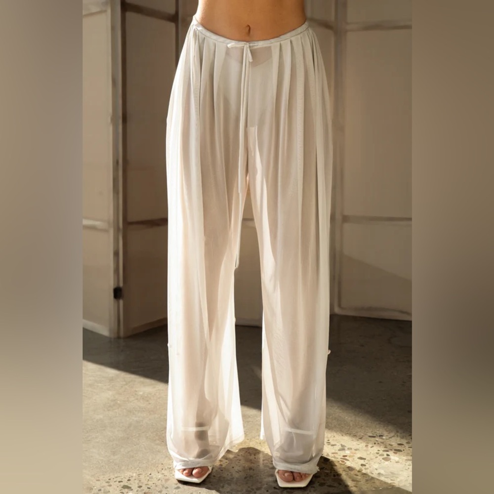 NWOT Joah Brown Pleated Pants in Porcelain Mesh